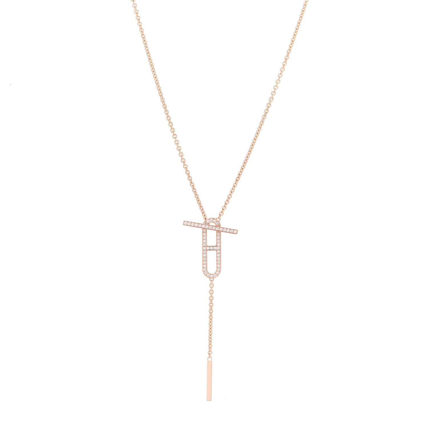 Hermes 18K Rose Gold Diamond PM Ever Chaine D'Ancre Necklace 1 of 6