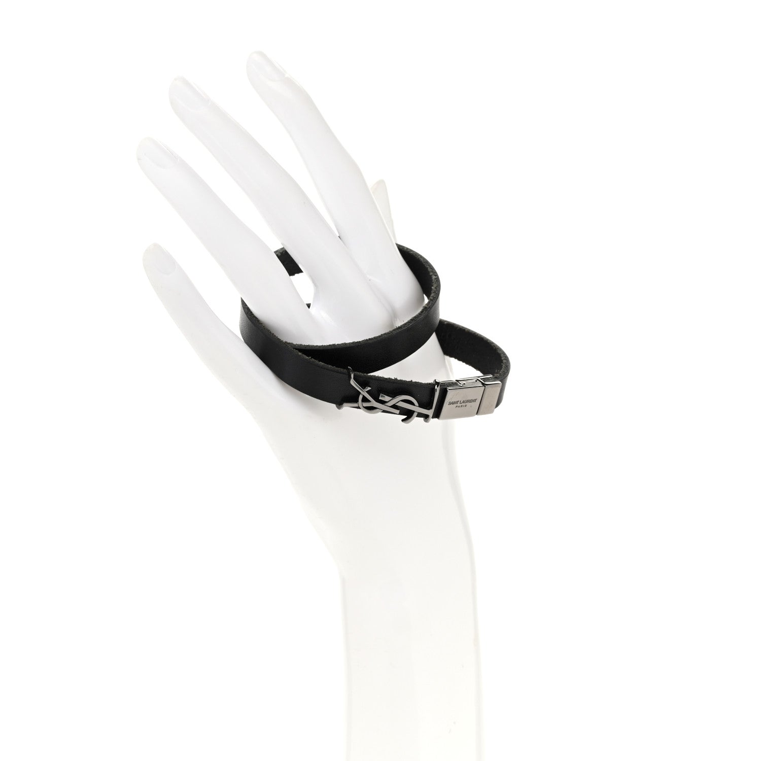 Saint Laurent Calfskin Opyum Double Wrap Bracelet Black 2 of 6