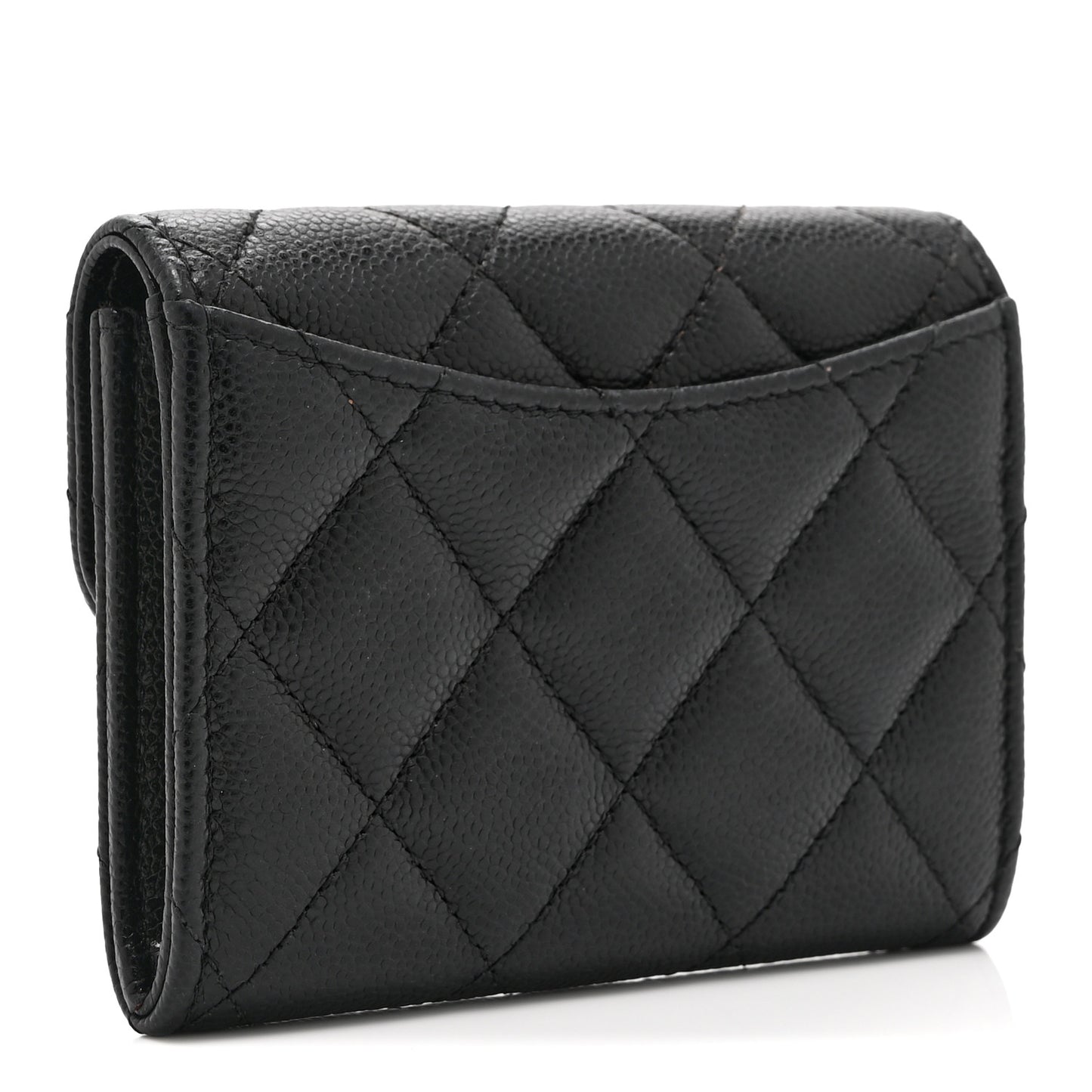 Caviar Quilted Flap Card Holder Wallet Black
