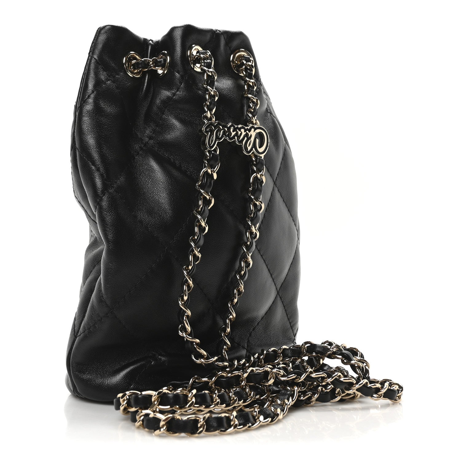 Chanel Shiny Lambskin Quilted Drawstring Backpack Black 3 of 10