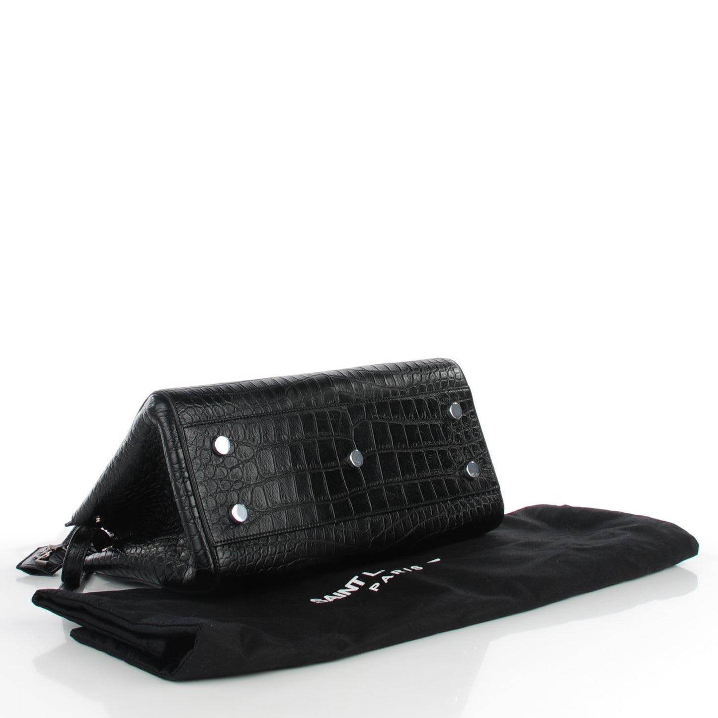 Calfskin Crocodile Embossed Small Cabas Rive Gauche Black