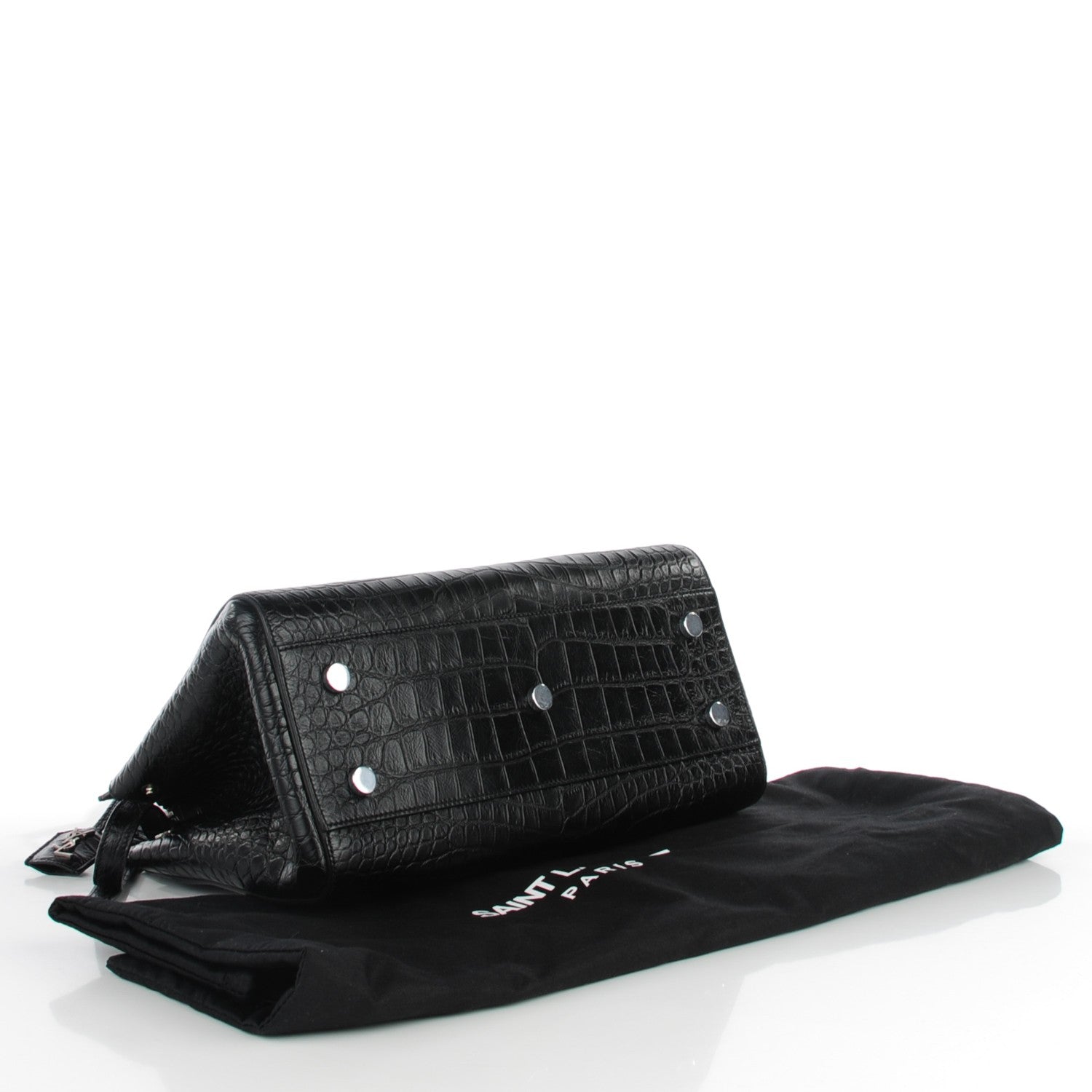 Saint Laurent Calfskin Crocodile Embossed Small Cabas Rive Gauche Black 4 of 7