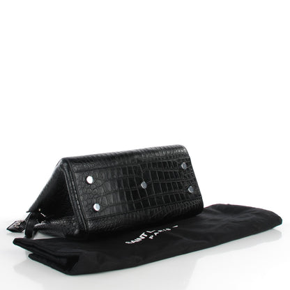 Saint Laurent Calfskin Crocodile Embossed Small Cabas Rive Gauche Black 4 of 7