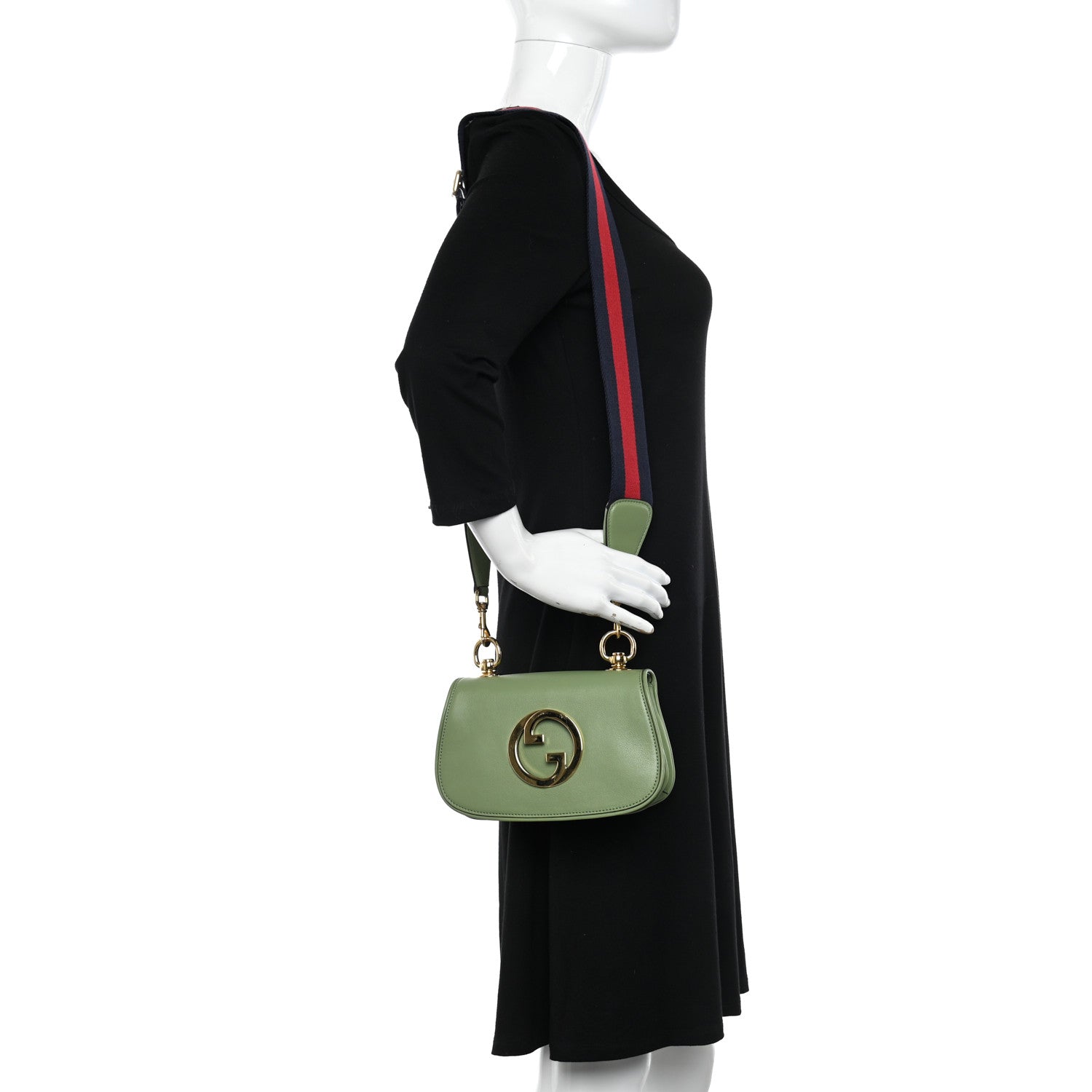 Gucci Roxy Calfskin Web Mini Blondie Shoulder Bag Salamander Green 2 of 11