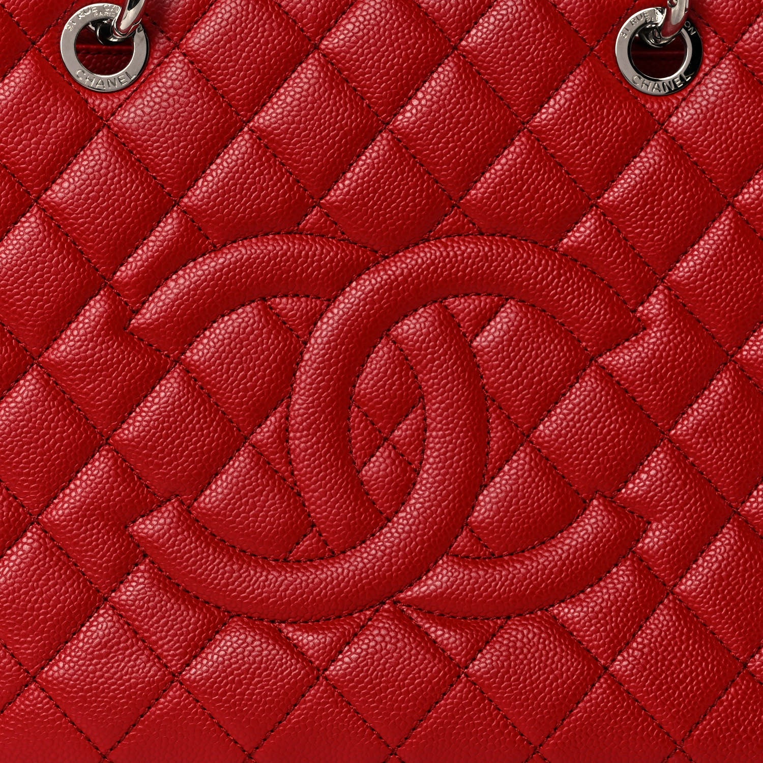 Chanel Caviar Quilted Grand Shopping Tote GST Red 8 of 11