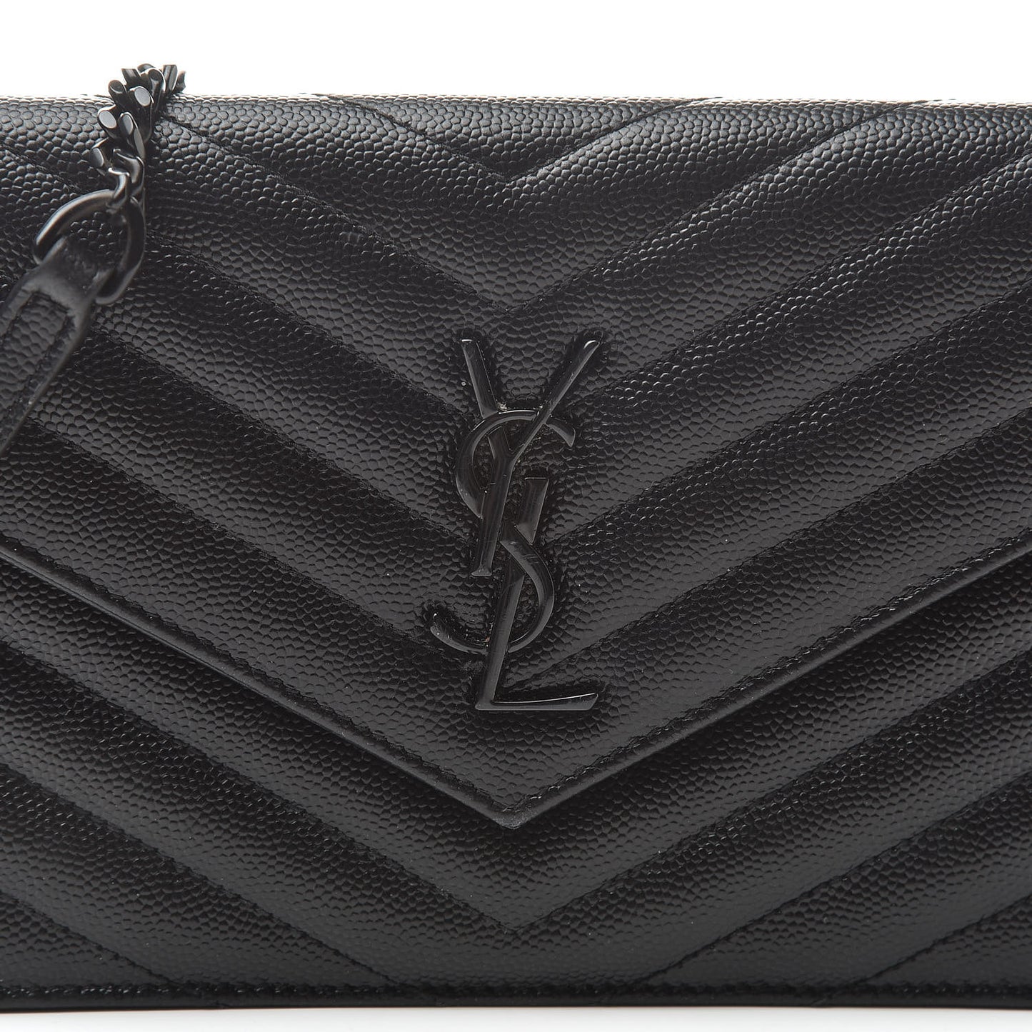 Grain De Poudre Matelasse Chevron Monogram Envelope Chain Wallet Black