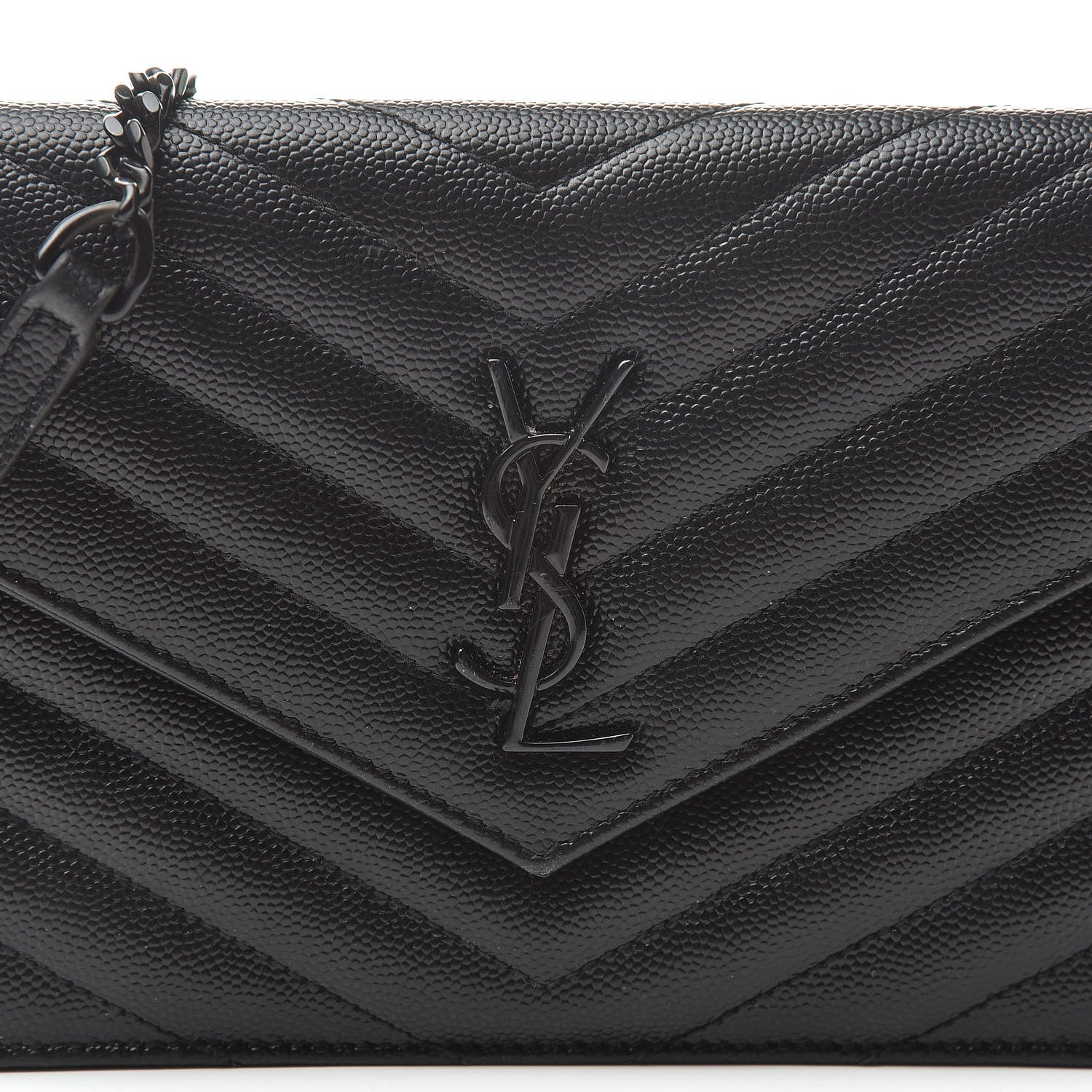 Saint Laurent Grain De Poudre Matelasse Chevron Monogram Envelope Chain Wallet Black 8 of 13