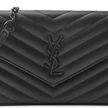 Saint Laurent Grain De Poudre Matelasse Chevron Monogram Envelope Chain Wallet Black 8 of 13