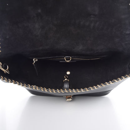 Valentino Garavani Calfskin Groumette Small Demilune Double Handle Satchel Black 5 of 10