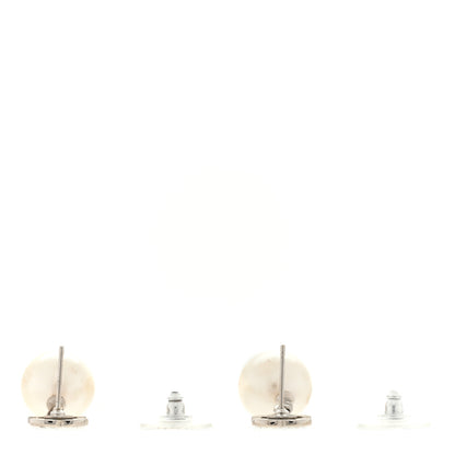 Chanel Crystal Pearl CC Drop Earrings Silver Pearly White 3 of 4