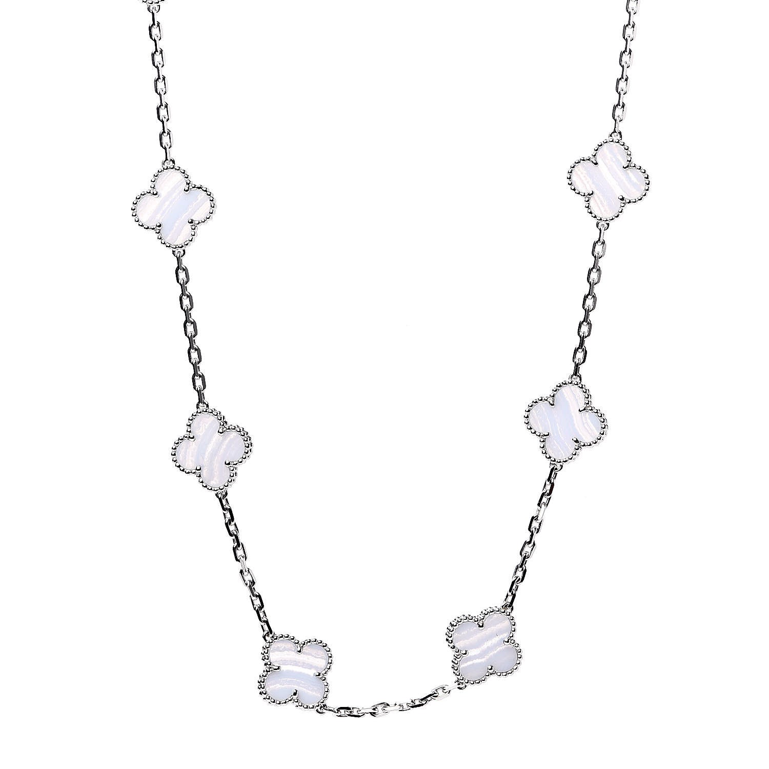 Van Cleef & Arpels 18K White Gold Chalcedony 10 Motifs Vintage Alhambra Necklace 1 of 8