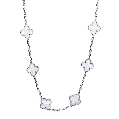 Van Cleef & Arpels 18K White Gold Chalcedony 10 Motifs Vintage Alhambra Necklace 1 of 8