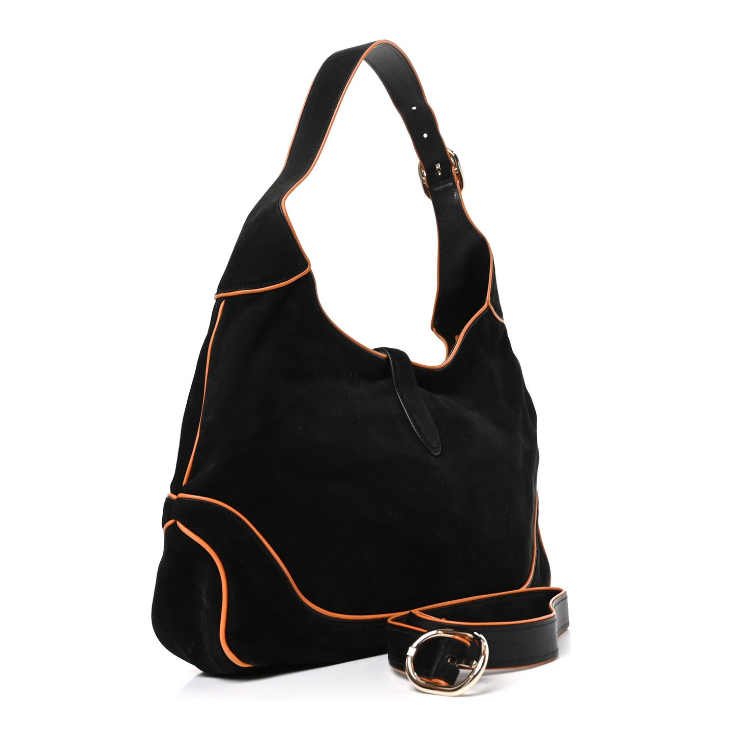 Nubuck Medium New Jackie Shoulder Bag Black Orange