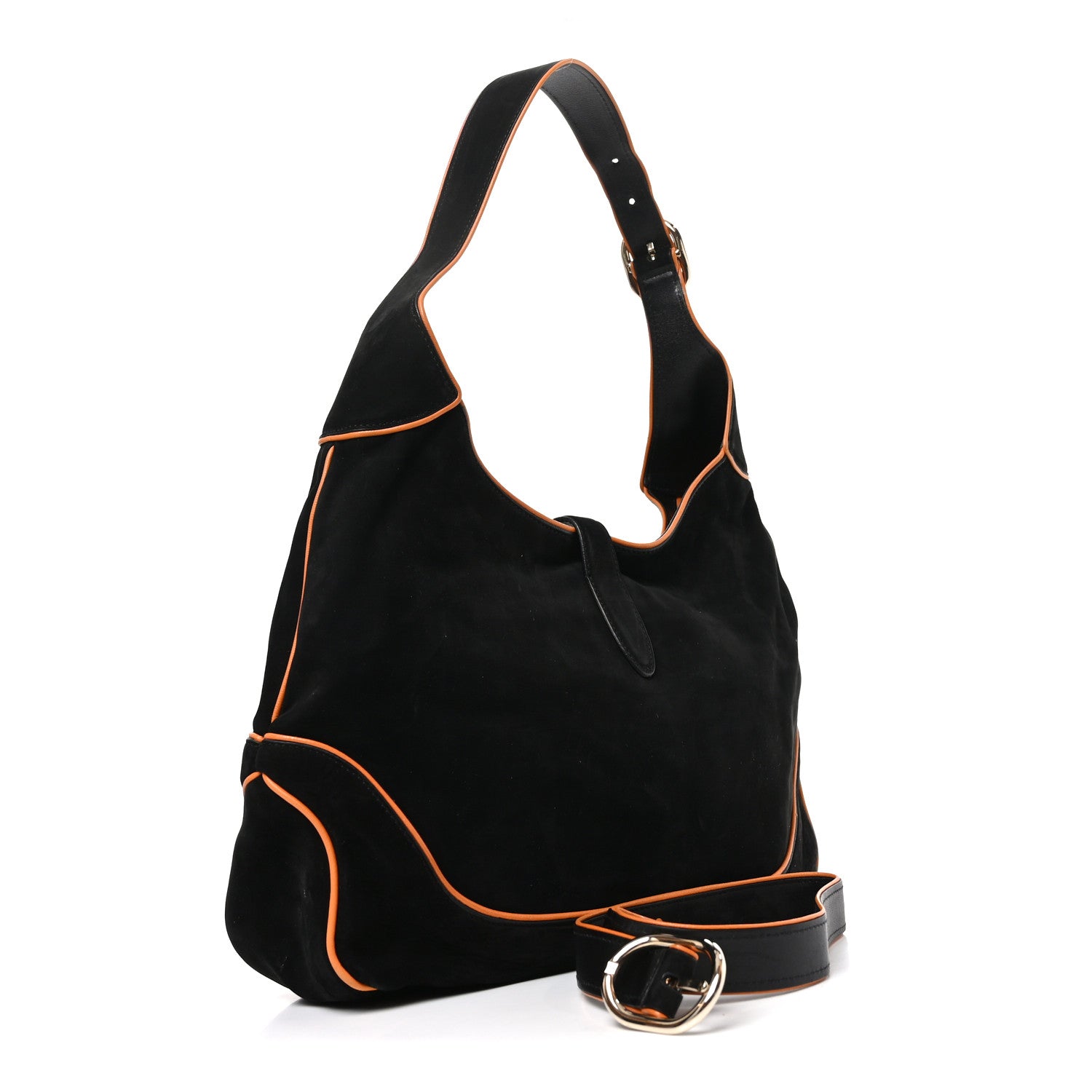 Gucci Nubuck Medium New Jackie Shoulder Bag Black Orange 3 of 10