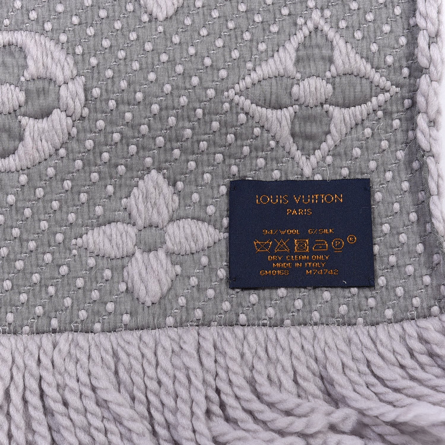 Louis Vuitton Wool Silk Logomania Scarf Pearl Grey 3 of 4