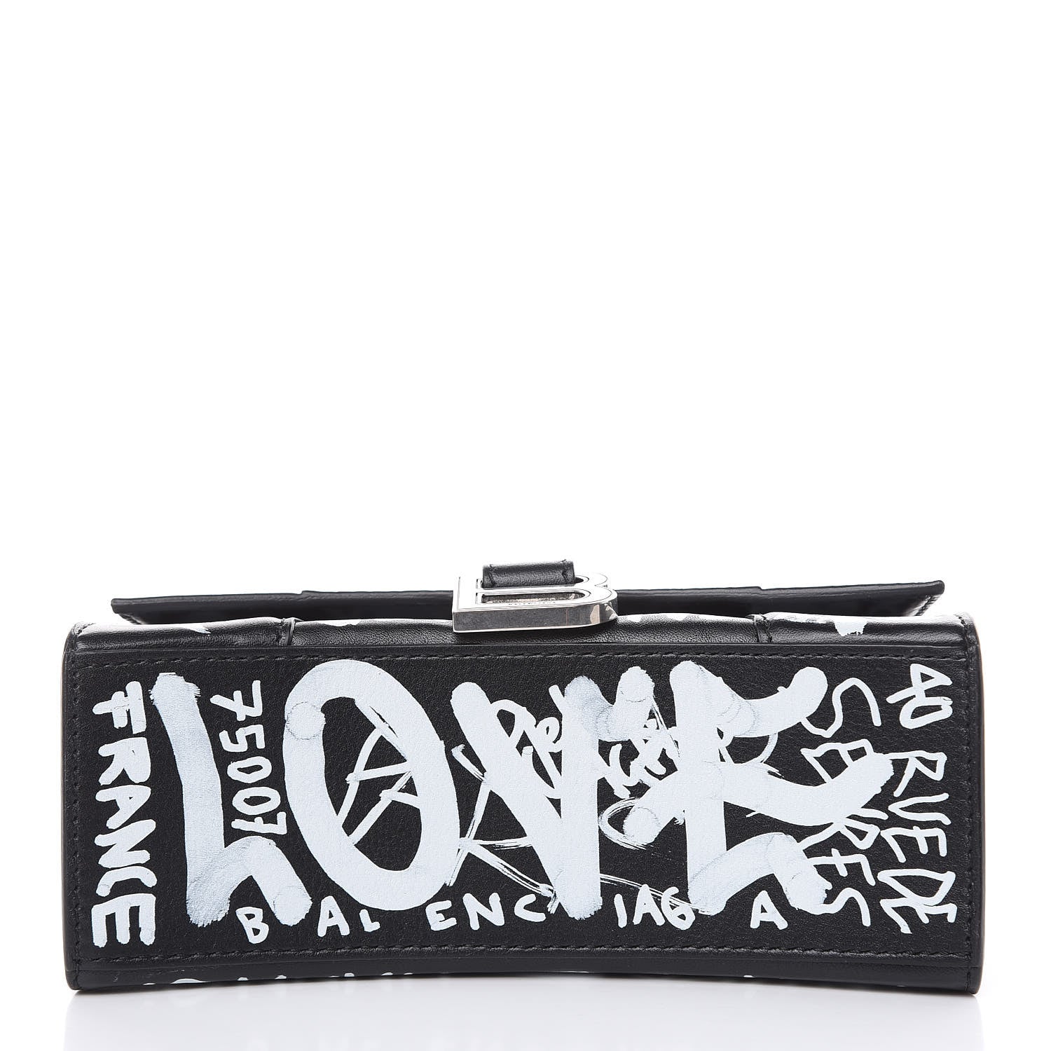 Balenciaga Smooth Calfskin Graffiti Hourglass Top Handle Bag XS Black White 9 of 12