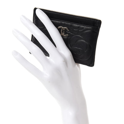 Chanel Lambskin Camellia Embossed Card Holder Black 2 of 10