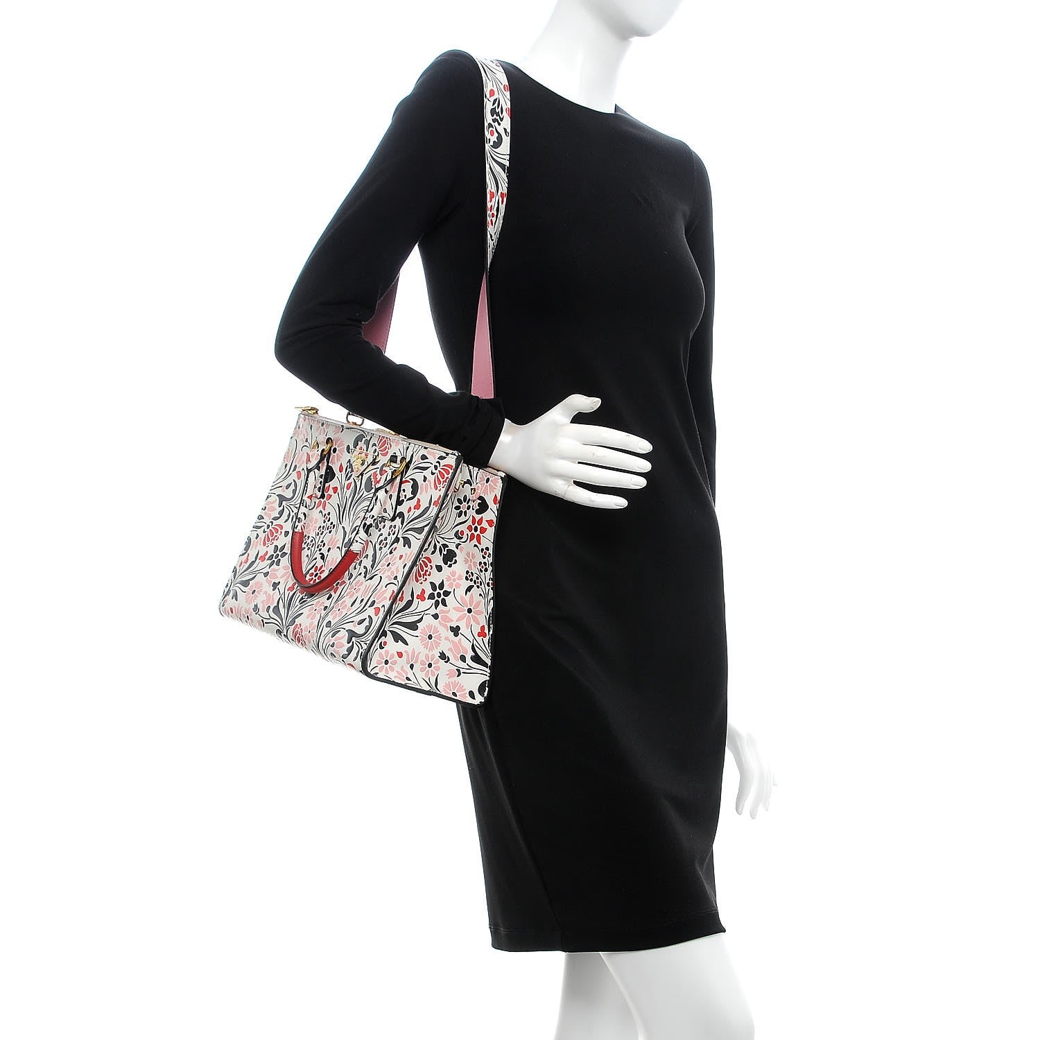 Prada Calfskin Floreale Medium Galleria Double Zip Tote White Rosa 2 of 10