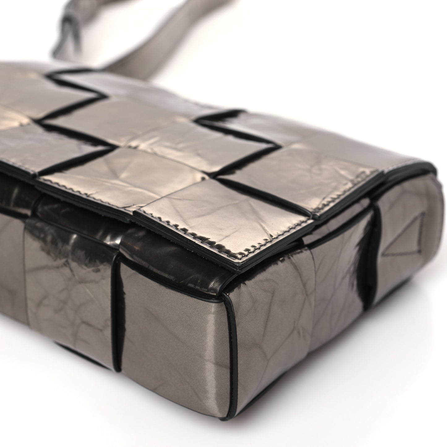 Metallic Crushed Calfskin Maxi Intrecciato Cassette Crossbody Bag Anchor