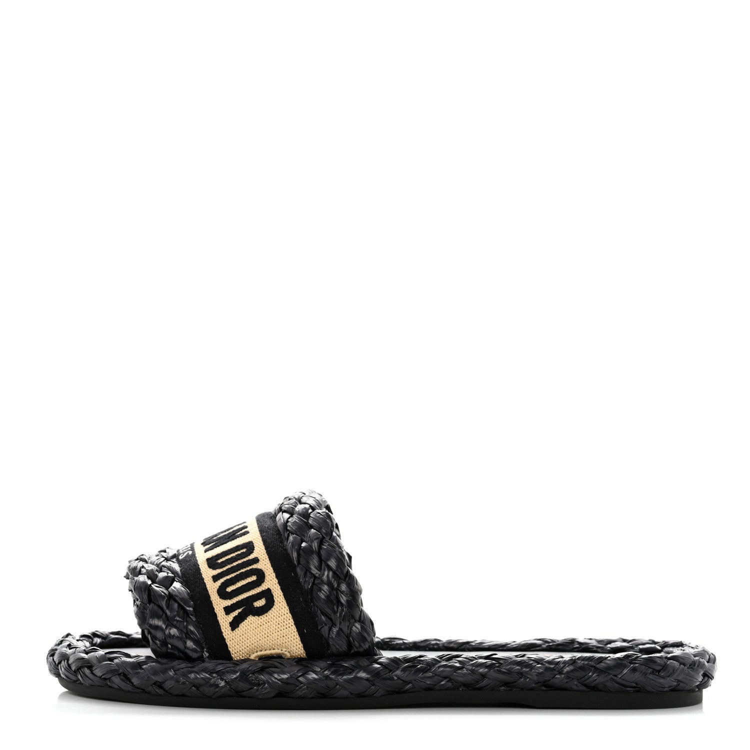 Christian Dior Raffia Embroidered Dway Mules Slide Sandals 36.5 Black 1 of 9