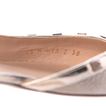 Valentino Garavani Metallic Pebbled Calfskin Patent Rockstud Slingback Flats 38 Skin 8 of 9