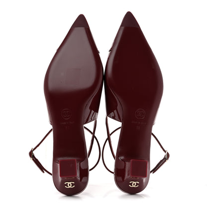 Chanel Patent Calfskin Cap Toe CC Slingback Pumps 38 Dark Burgundy 6 of 10
