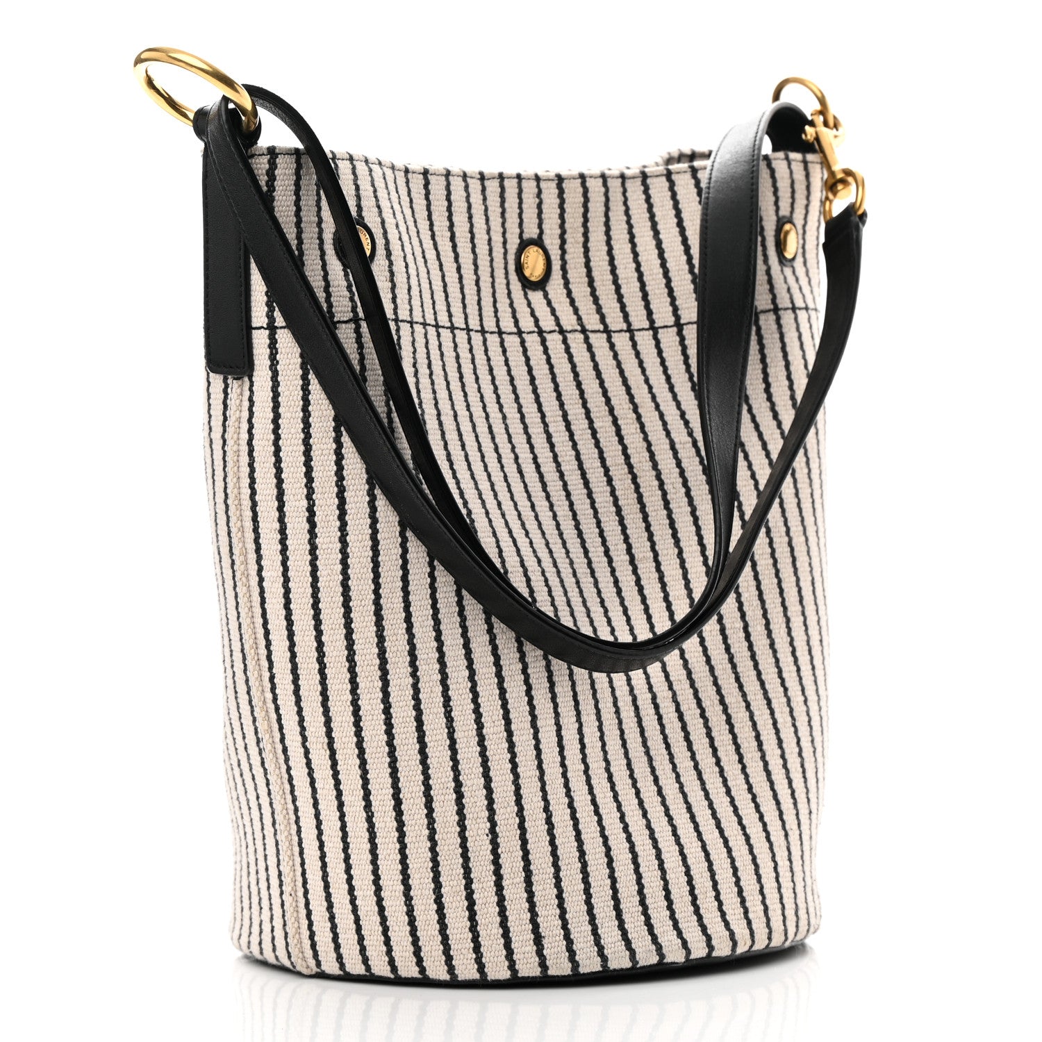 Saint Laurent Linen Calfskin Striped Rive Gauche Bucket Bag Grey Cream Black 4 of 15