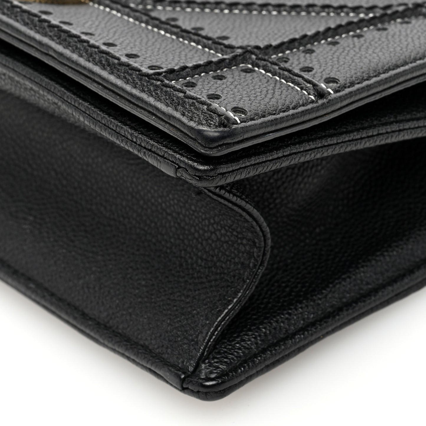Grained Calfskin Perforated Diorama Flap Bag Black