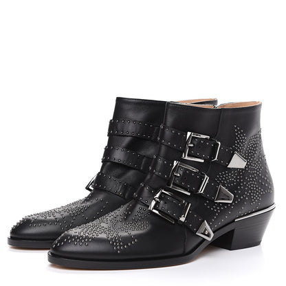 Chloe Nappa Sheepskin Studded Susanna Ankle Boots 37.5 Black 3 of 9