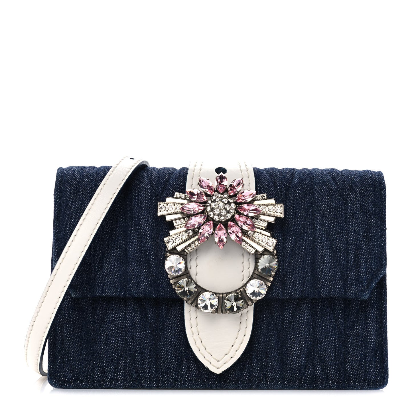 Denim Matelasse Crystal Embellished Lady Shoulder Bag Blue