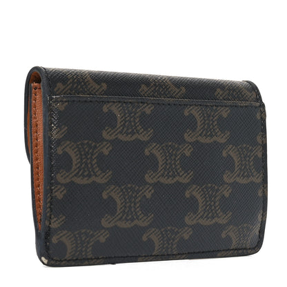 Celine Triomphe Canvas Calfskin Flap Card Holder Tan 3 of 6