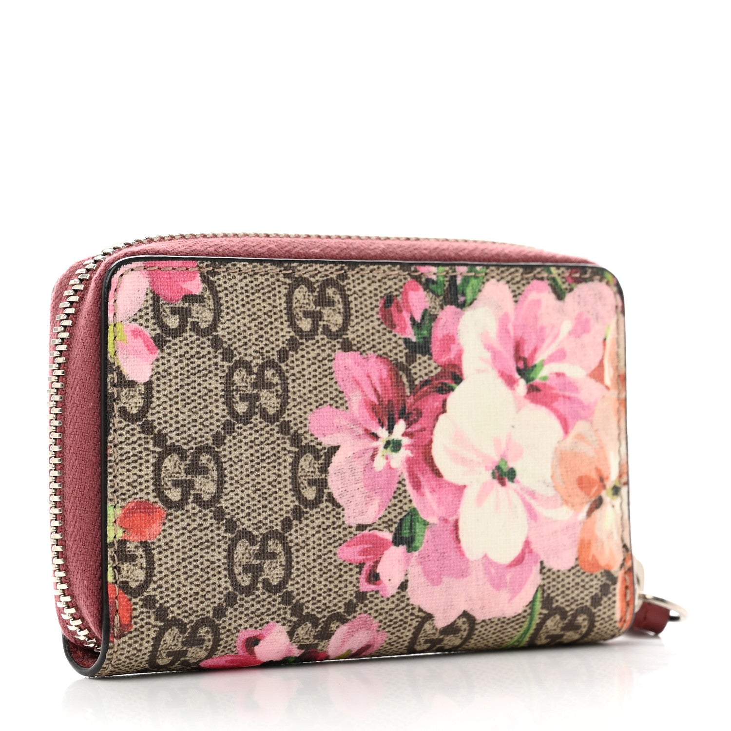 Gucci GG Supreme Monogram Blooms Zip Around Card Case Wallet Beige Multicolor Dry Rose 3 of 7