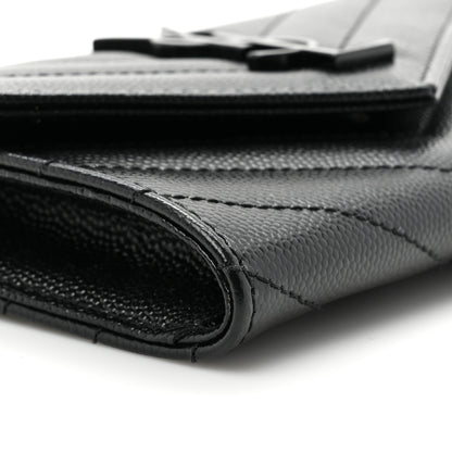 Saint Laurent Grain De Poudre Matelasse Chevron Small Monochrome Monogram Envelope Wallet Black 9 of 12