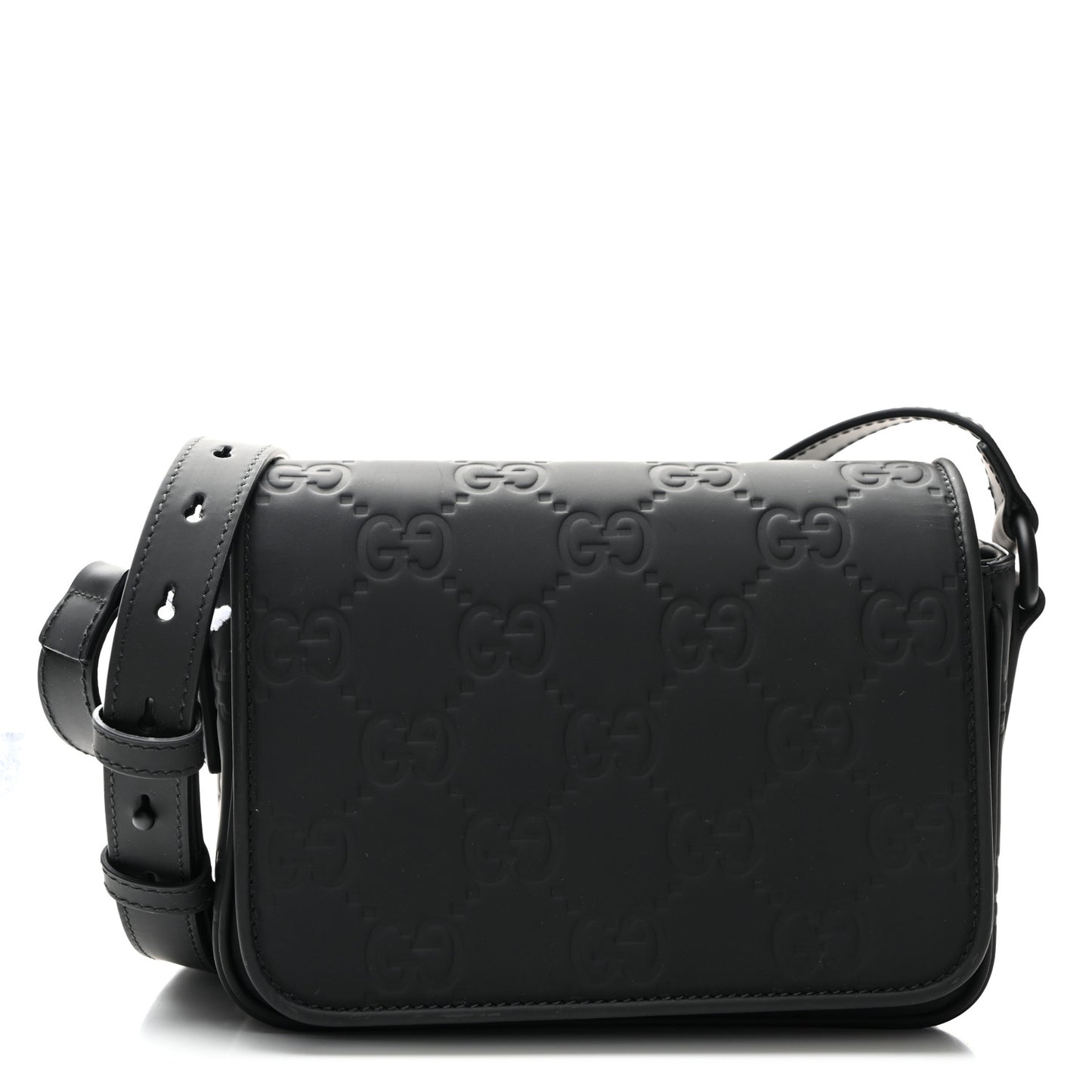 Rubber Effect Calfskin GG Mini Messenger Bag Black