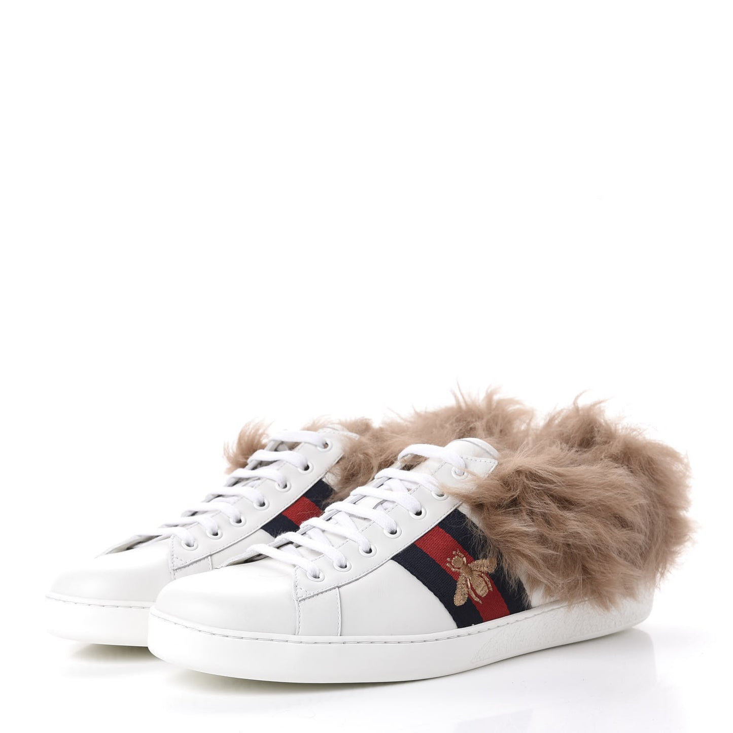 Calfskin Wool Web Bee Embroidered Mens Ace Sneakers 12 White