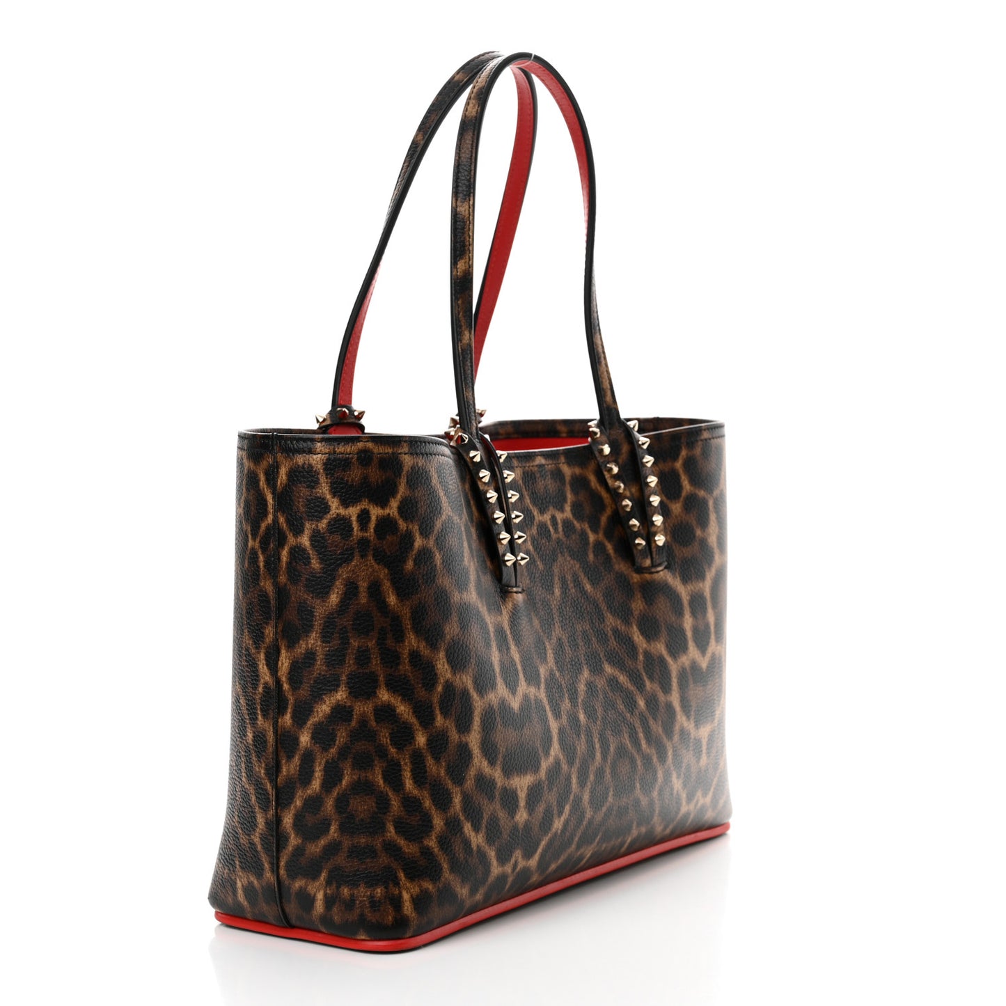 Calfskin Leopard Print Spikes Small East West Cabata Tote Brown