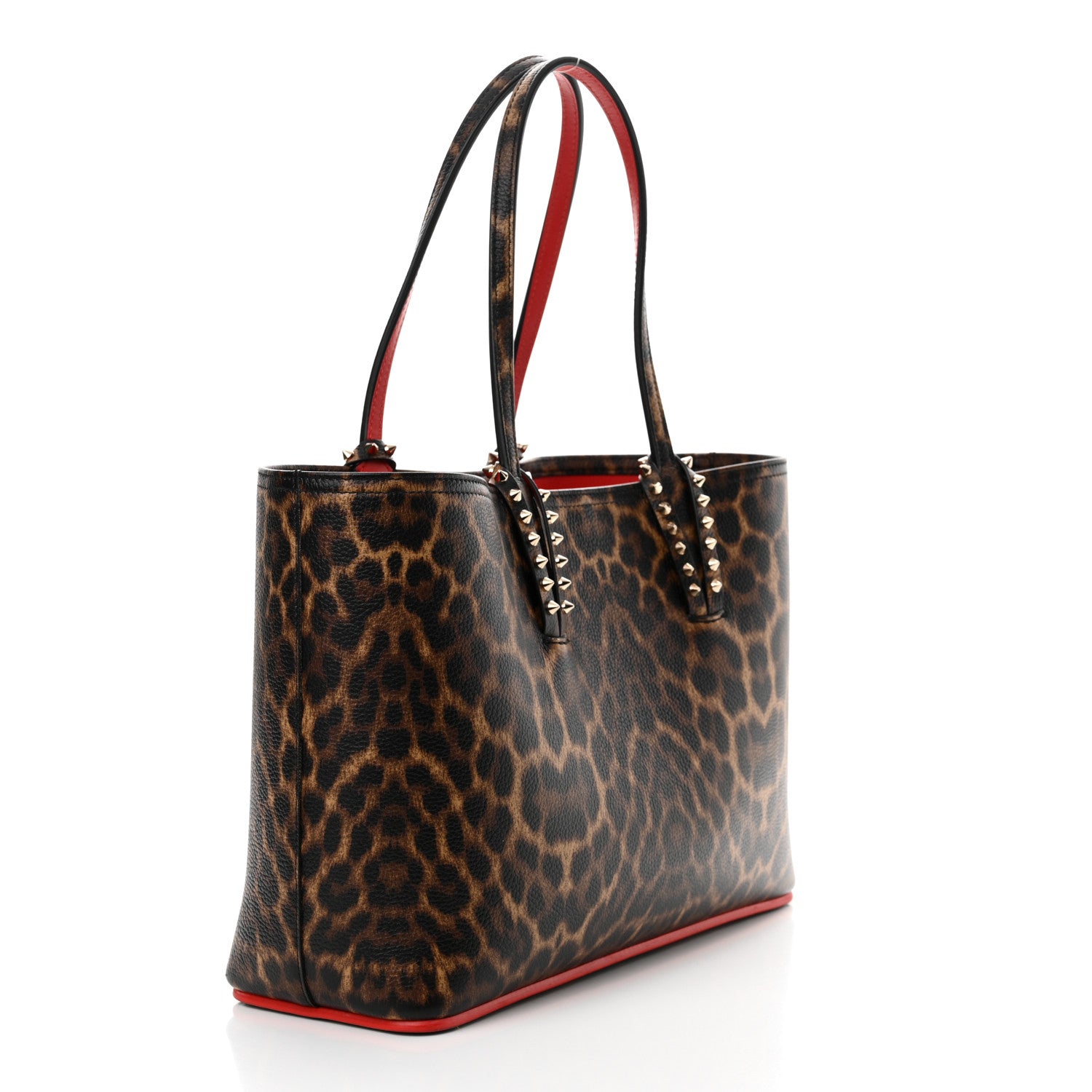Christian Louboutin Calfskin Leopard Print Spikes Small East West Cabata Tote Brown 4 of 11