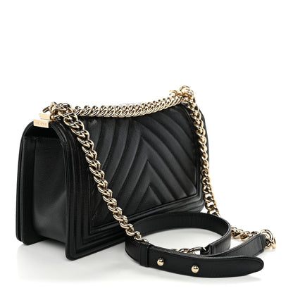 Chanel Caviar Chevron Quilted Medium Boy Flap Black 4 of 19