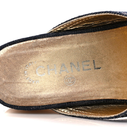Chanel Denim Wooden CC Clogs 38 Dark Blue 9 of 10
