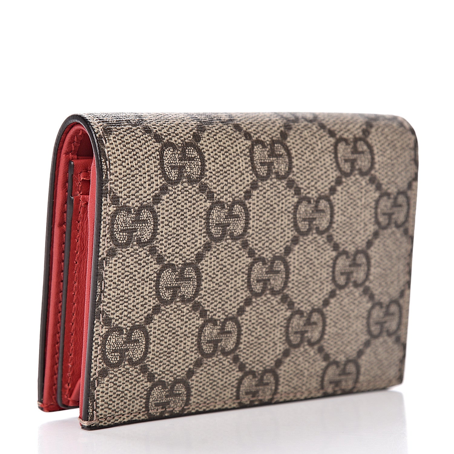Gucci GG Supreme Monogram Bosco Patch Card Case Wallet Beige Malva Hibiscus Red 3 of 6
