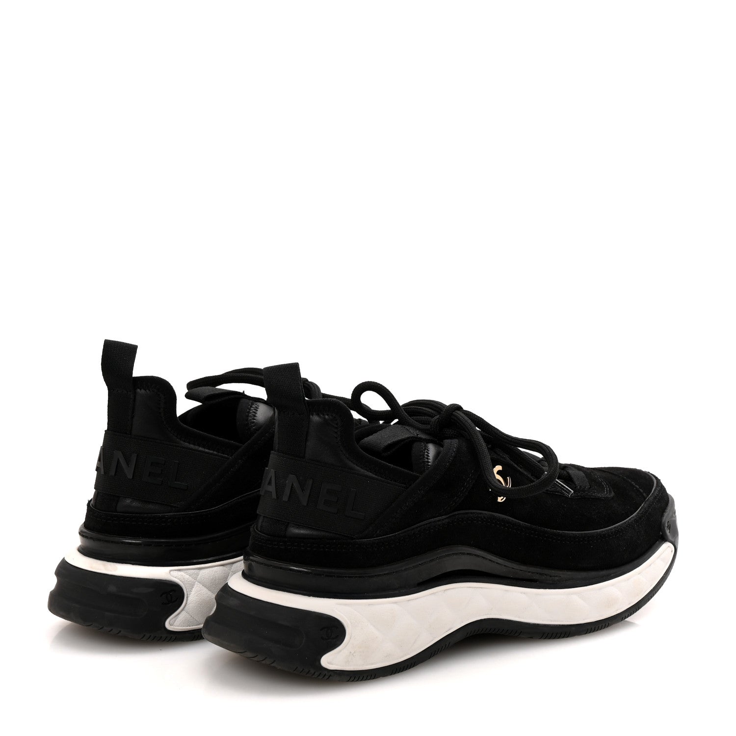 Chanel Suede Calfskin Nylon Grosgrain CC Sneakers 38.5 Black 4 of 11