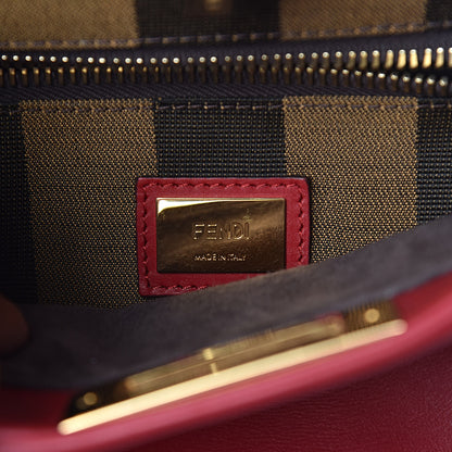 Fendi Vitello Morgan Fabric Jacquard Pequin Medium Peekaboo Iconic Satchel Mattone Tobacco Black 6 of 9