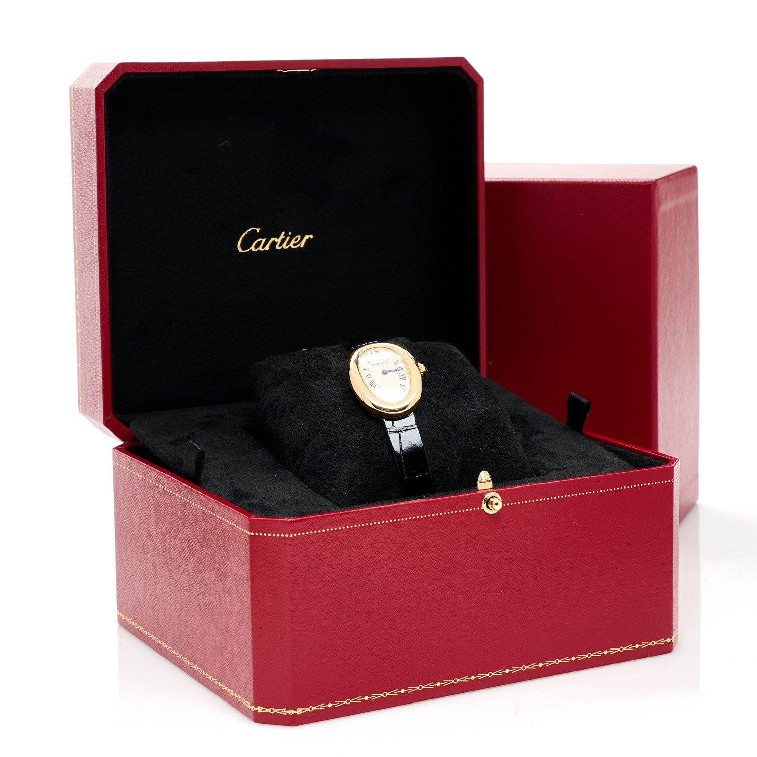 Cartier 18K Yellow Gold Alligator 23mm Baignoire Quartz Watch