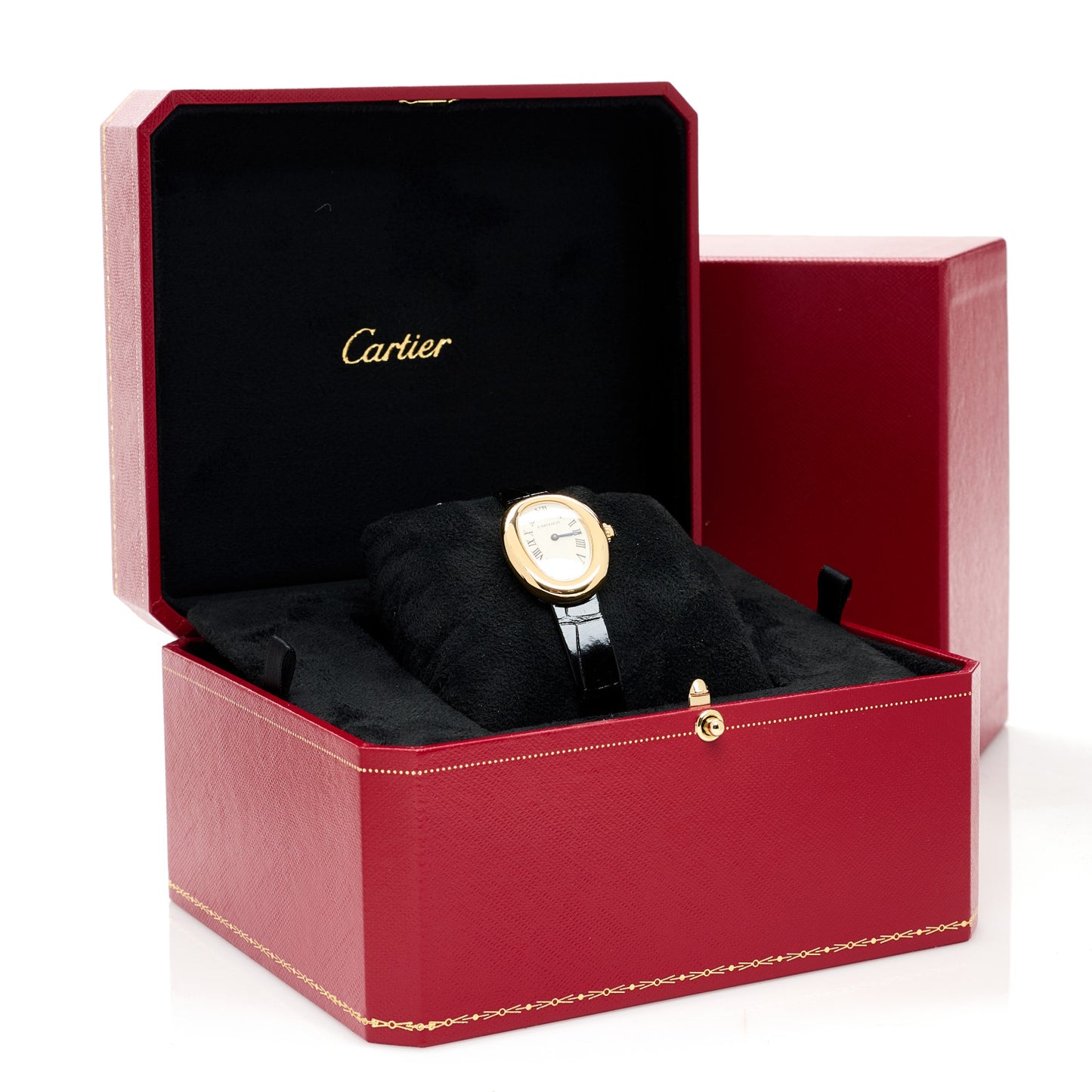 18K Yellow Gold Alligator 23mm Baignoire Quartz Watch