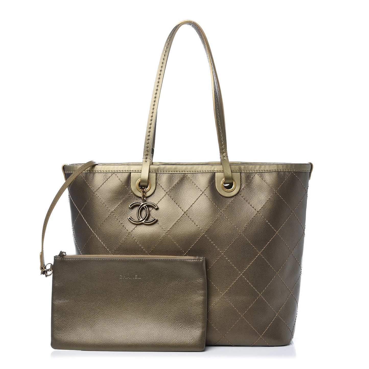 Grained Calfskin Large Shopping Fever Tote Gold