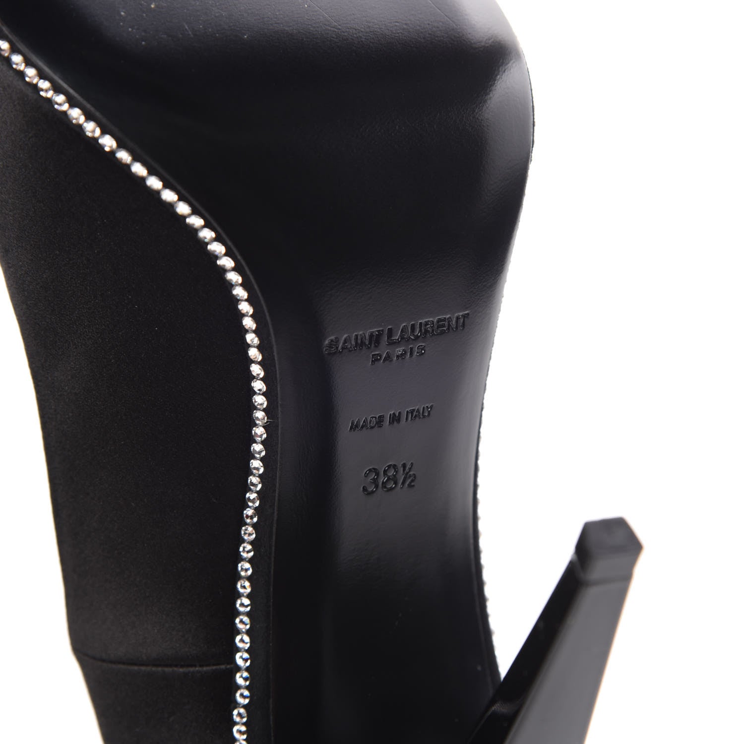 Saint Laurent Satin Crystal Embellished Freja 105 Pumps 38.5 Black 6 of 10