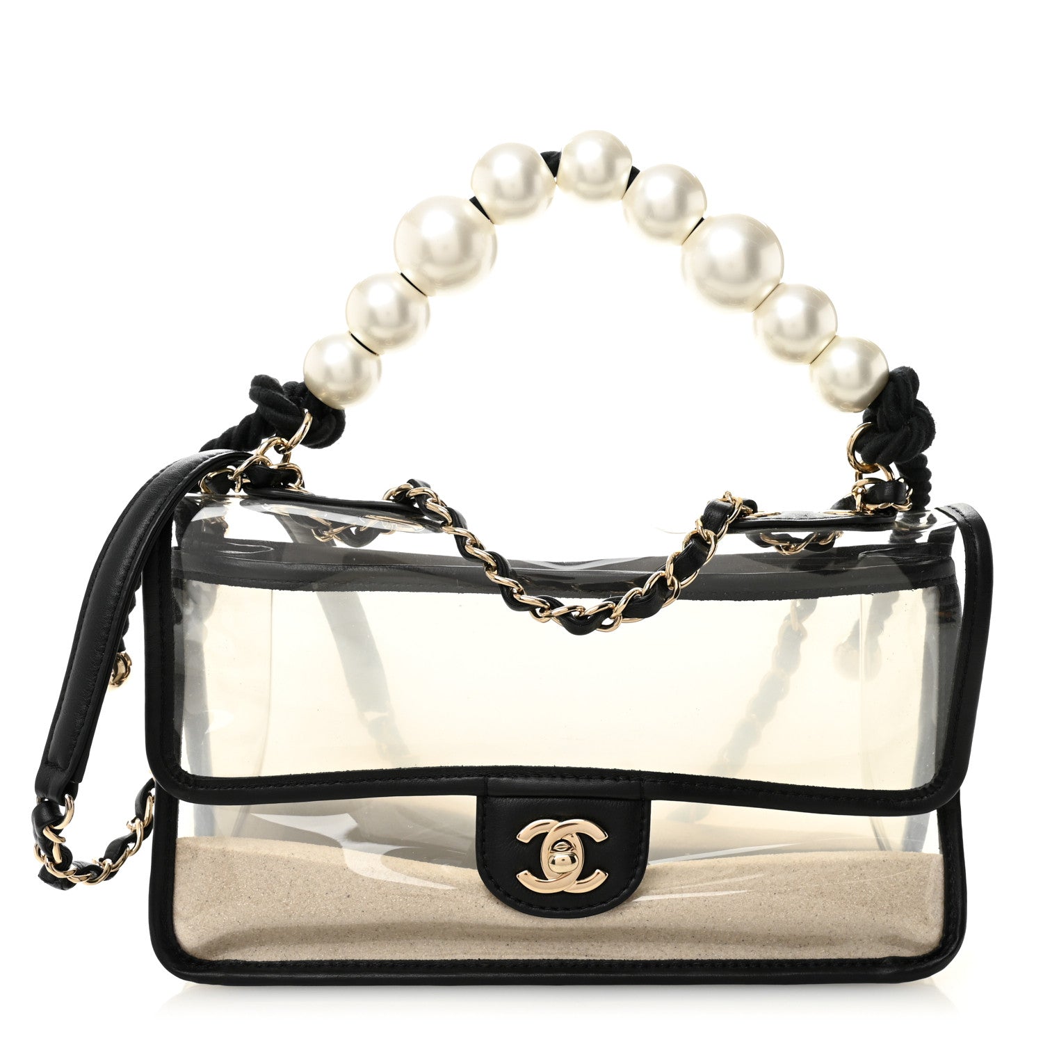 Chanel Lambskin PVC Sand By The Sea Flap With Pearl Strap Black 1 of 10