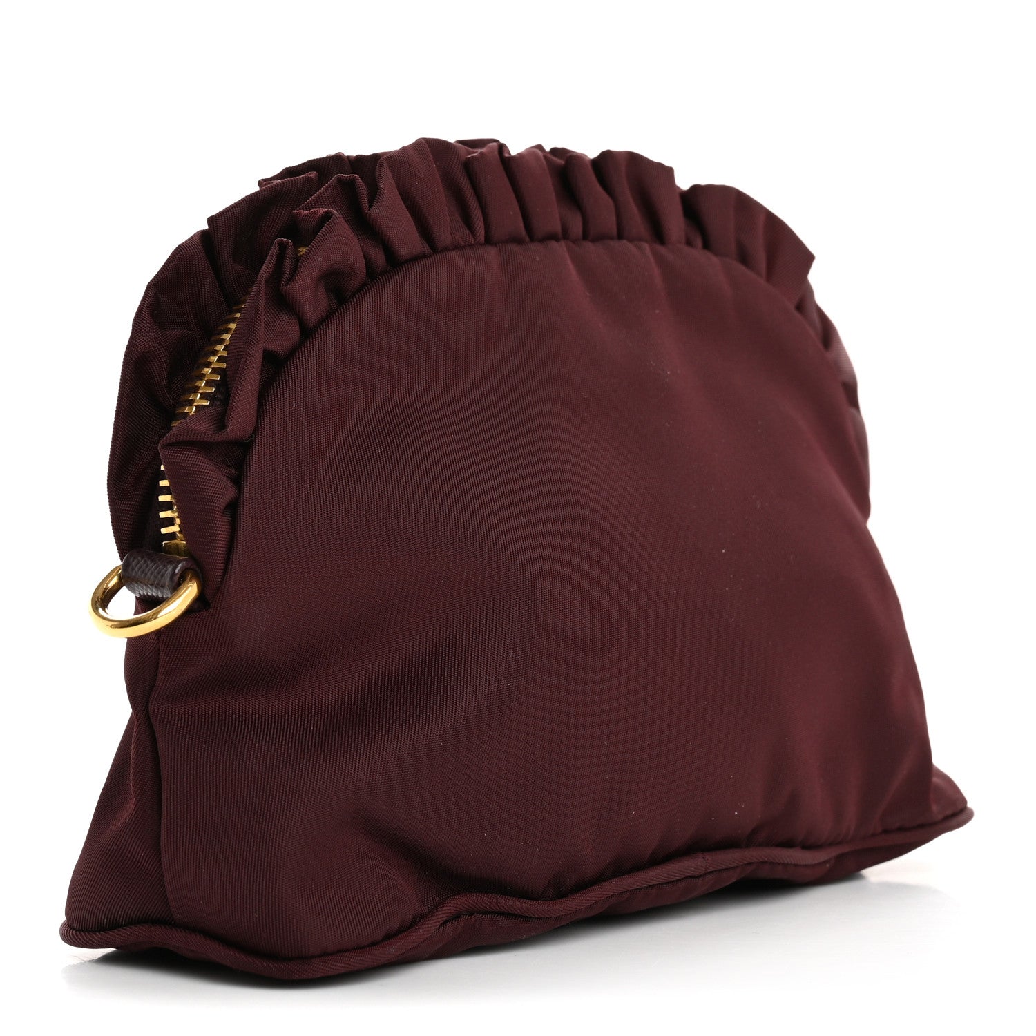 Prada Nylon Ruffle Cosmetic Pouch Burgundy 3 of 9