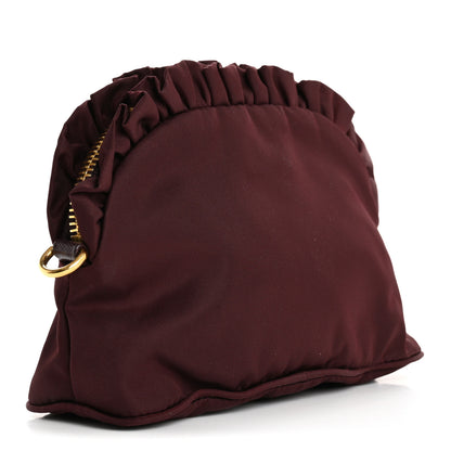 Prada Nylon Ruffle Cosmetic Pouch Burgundy 3 of 9
