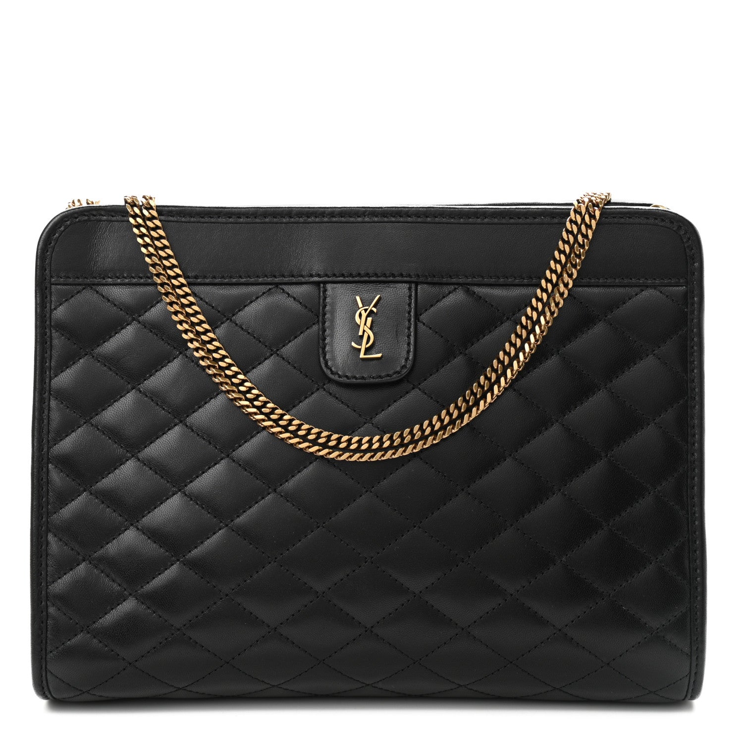 Saint Laurent Lambskin Quilted Monogram Baby Victoire Chain Clutch Bag Black 1 of 10